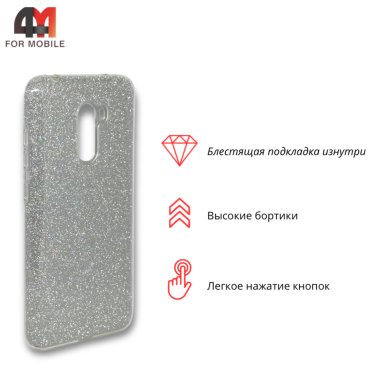 Чехол для Xiaomi Pocophone F1 силиконовый с блестками, серебристого цвета