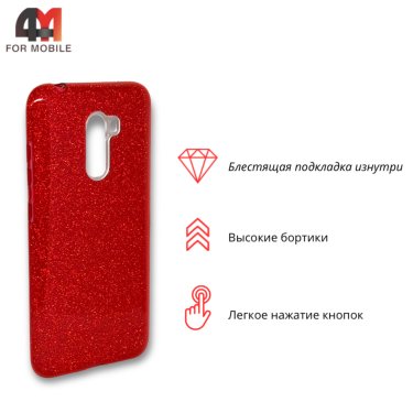 Чехол для Xiaomi Pocophone F1 силиконовый с блестками, красного цвета
