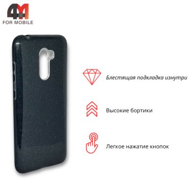 Чехол для Xiaomi Pocophone F1 силиконовый с блестками, черного цвета