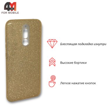Чехол для Xiaomi Redmi 8 силиконовый с блестками, золотого цвета