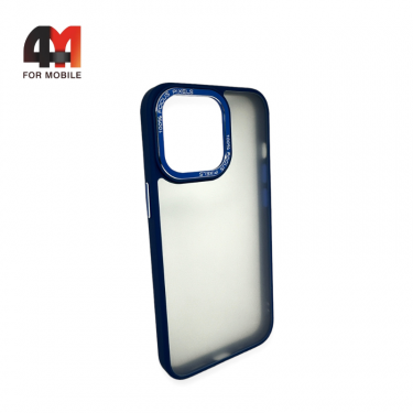 Чехол Iphone 13/14 пластиковый с усиленной рамкой, синего цвета, New Case