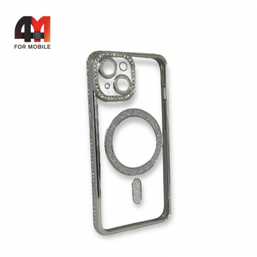 Чехол Iphone 13 силиконовый с MagSafe, серебристого цвета, Creative Case