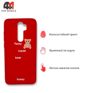 Чехол для Xiaomi Redmi Note 8 Pro силиконовый, мишка, красного цвета