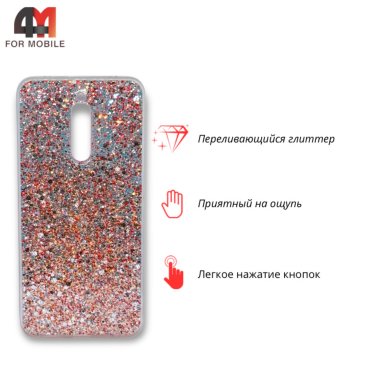 Чехол для Xiaomi Redmi 8 силиконовый, глиттер, красного цвета