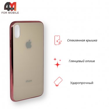 Чехол для Iphone Xs Max пластиковый, глянцевый с логотипом, пудрового цвета