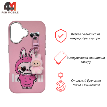 Чехол для Iphone 16 Leather Case, Labubu, розового цвета