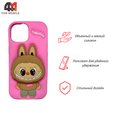 Чехол для Iphone 16 Pro Labubu Popsocket, розового цвета