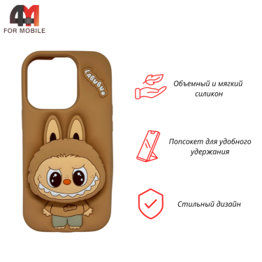 Чехол для Iphone 16 Pro Labubu Popsocket, коричневого цвета
