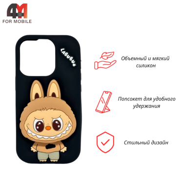 Чехол для Iphone 16 Pro Max Labubu Popsocket, черного цвета