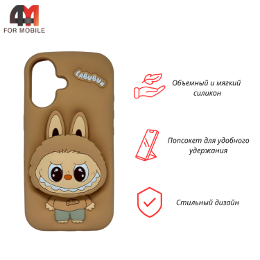 Чехол для Iphone 16 Labubu Popsocket, коричневого цвета