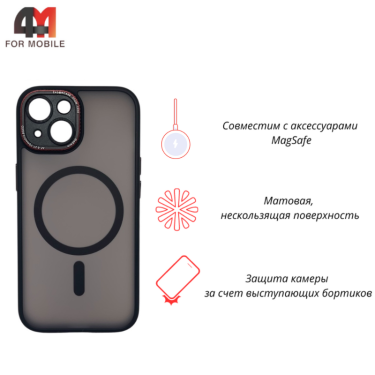 Чехол для Iphone 14 пластиковый с MagSafe, черно-красного цвета, Pixels