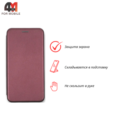 Чехол-книга для Xiaomi Poco F6 Pro 5G бок ракушка, бордового цвета