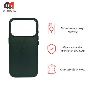 Чехол для iPhone 17 Pro Max Leather Case Premium+MagSafe, Green