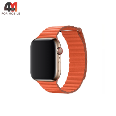 Сменный браслет для Apple Watch 42/44/45/46/49 Mm Leather, оранжевый