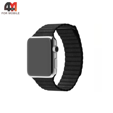 Сменный браслет для Apple Watch 38/40/41/42 (10 серия) Mm Leather, черный