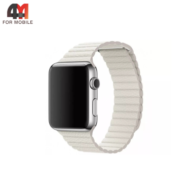 Сменный браслет для Apple Watch 38/40/41/42 (10 серия) Mm Leather, белый