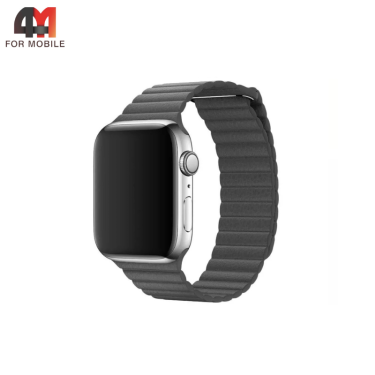 Сменный браслет для Apple Watch 38/40/41/42 (10 серия) Mm Leather, серый