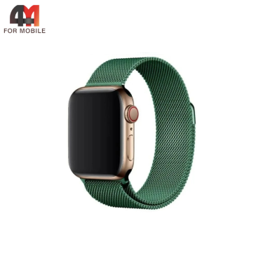 Сменный браслет для Apple Watch 38/40/41/42 (10 серия) Mm миланская петля, темно-зеленый