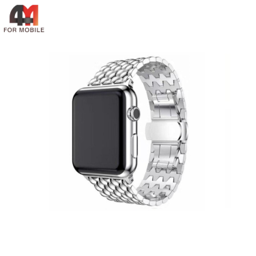 Сменный браслет для Apple Watch 38/40/41/42 (10 серия) Mm металлический Fish Scale, серебристый