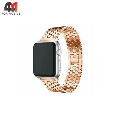 Сменный браслет для Apple Watch 38/40/41/42 (10 серия) Mm металлический Fish Scale, розовое золото