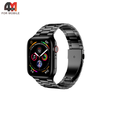 Сменный браслет для Apple Watch 38/40/41/42 (10 серия) Mm металлический, блочный, черный