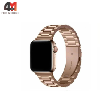 Сменный браслет для Apple Watch 42/44/45/46/49 Mm металлический, блочный, розовое золото