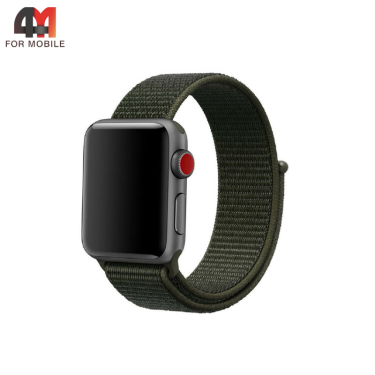 Сменный браслет для Apple Watch 38/40/41/42 (10 серия) Mm нейлоновый, темно-зеленый