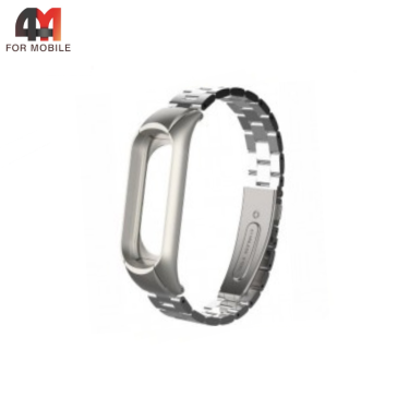 Сменный браслет для Xiaomi Mi Band 3/4 металлический, блочный, серебристого цвета