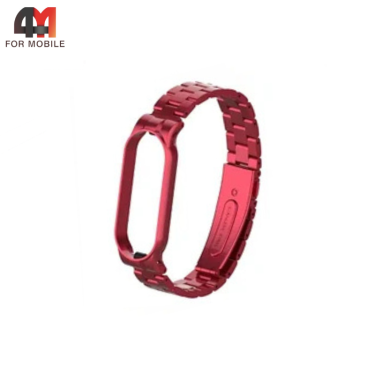 Сменный браслет для Xiaomi Mi Band 3/4 металлический, блочный, красного цвета