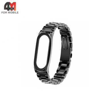 Сменный браслет для Xiaomi Mi Band 3/4 металлический, блочный, черного цвета