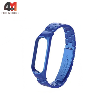 Сменный браслет для Xiaomi Mi Band 5/6 металлический, блочный, синий
