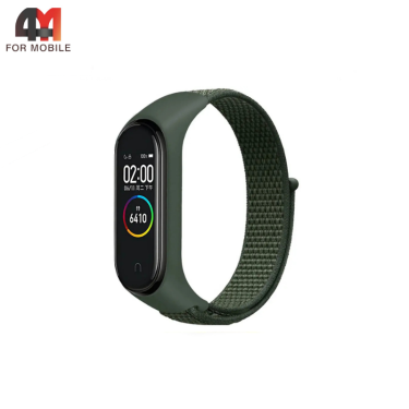 Сменный браслет для Xiaomi Mi Band 3/4/5/6/7 нейлоновый, темно-зеленый