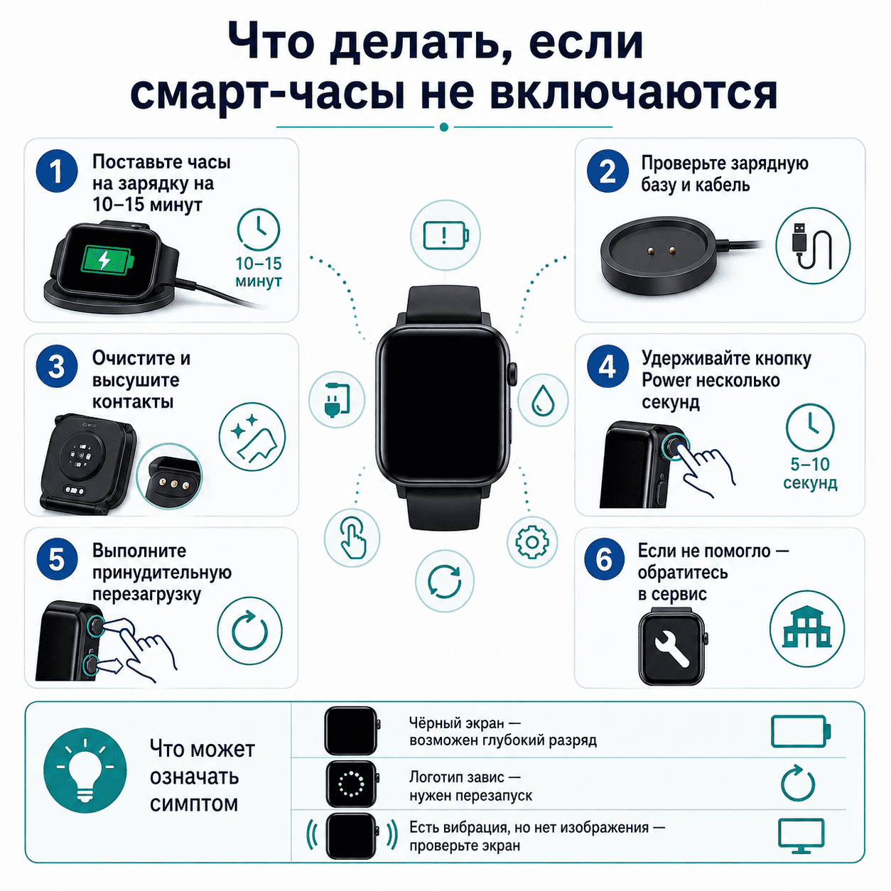 Что делать если смарт часы не включаются