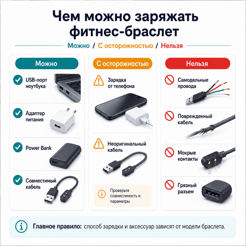Чем можно заряжать фитнес  браслет