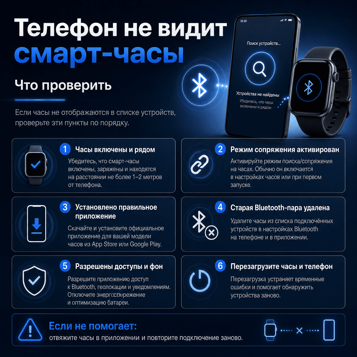 Телефон не видит смарт часы, что делать?