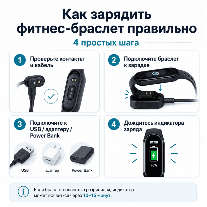 Как заряжать правильно фитнес-браслет
