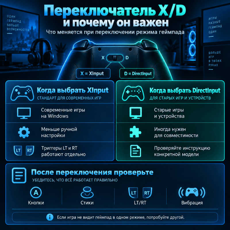 Что означает переключатель X/D на геймпаде