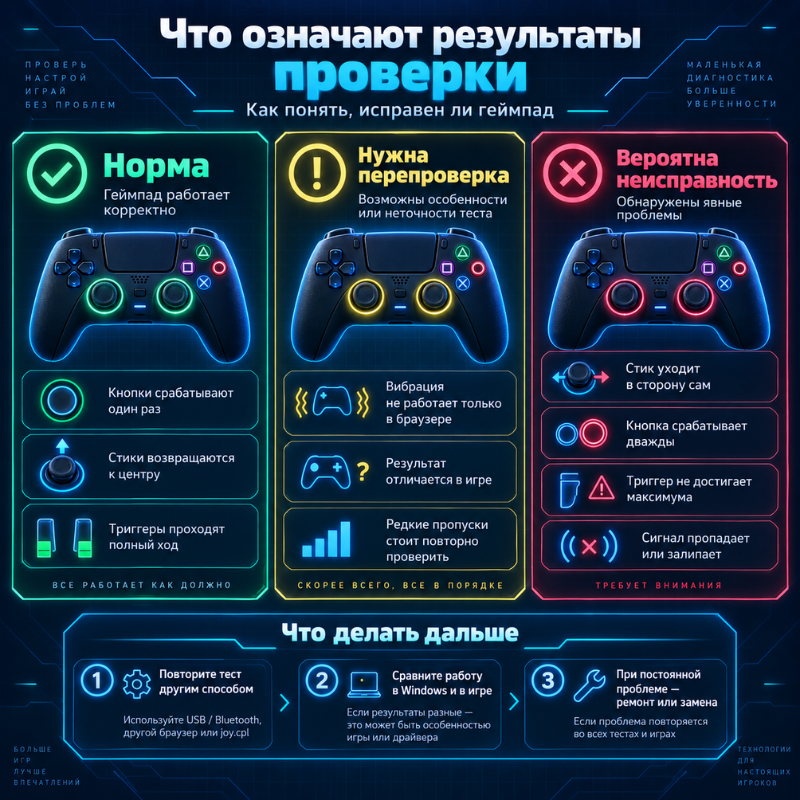 что означают результаты проверки геймпада