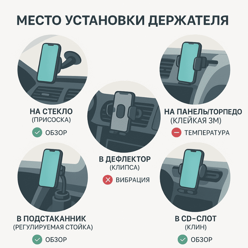 типы крепления автомобильного держателя с беспроводной зарядкой