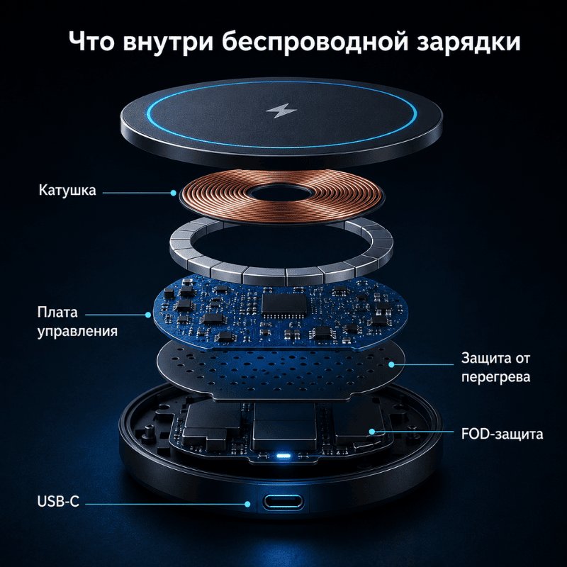 Что находится внутри беспроводной зарядки