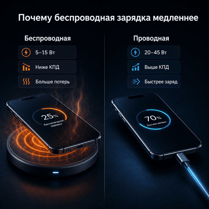 Почему беспроводная зарядка заряжается медленно