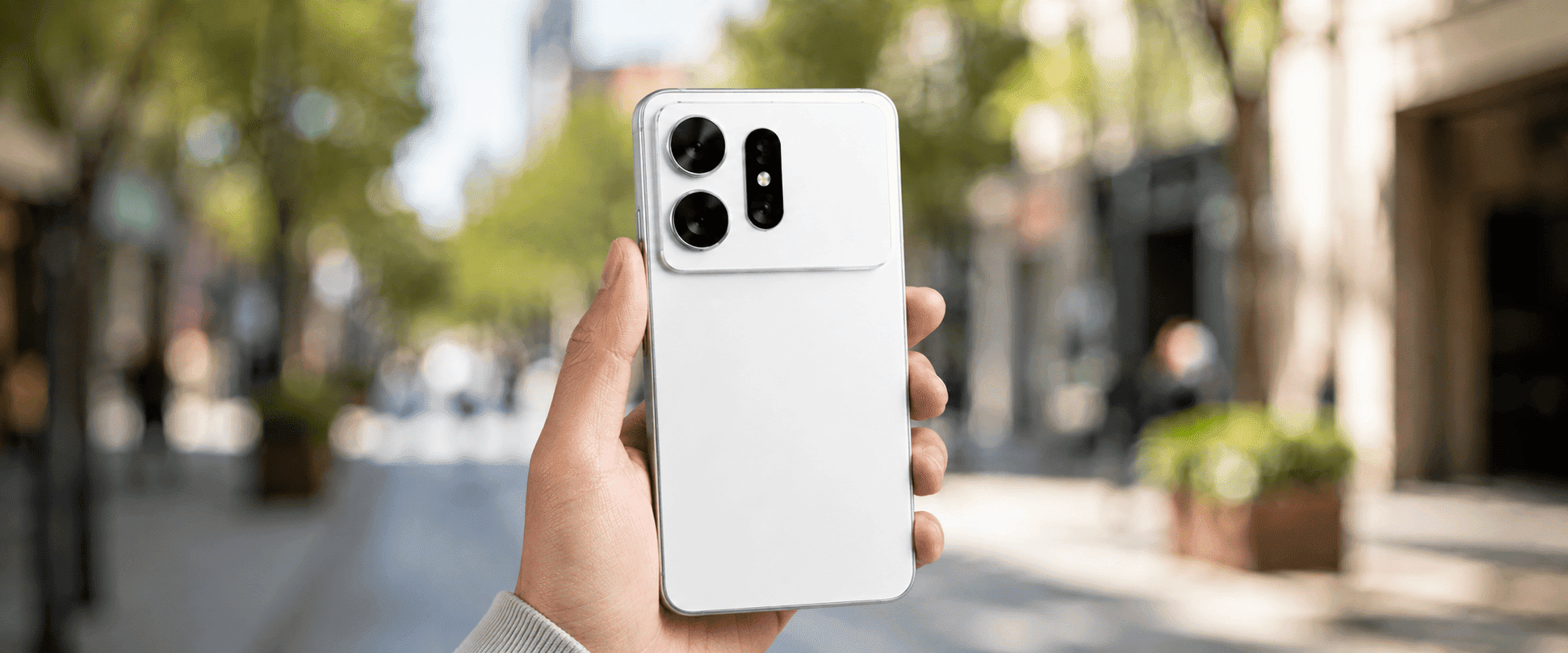 Samsung Galaxy S27 Ultra белый корпус в руке с широким блоком камер