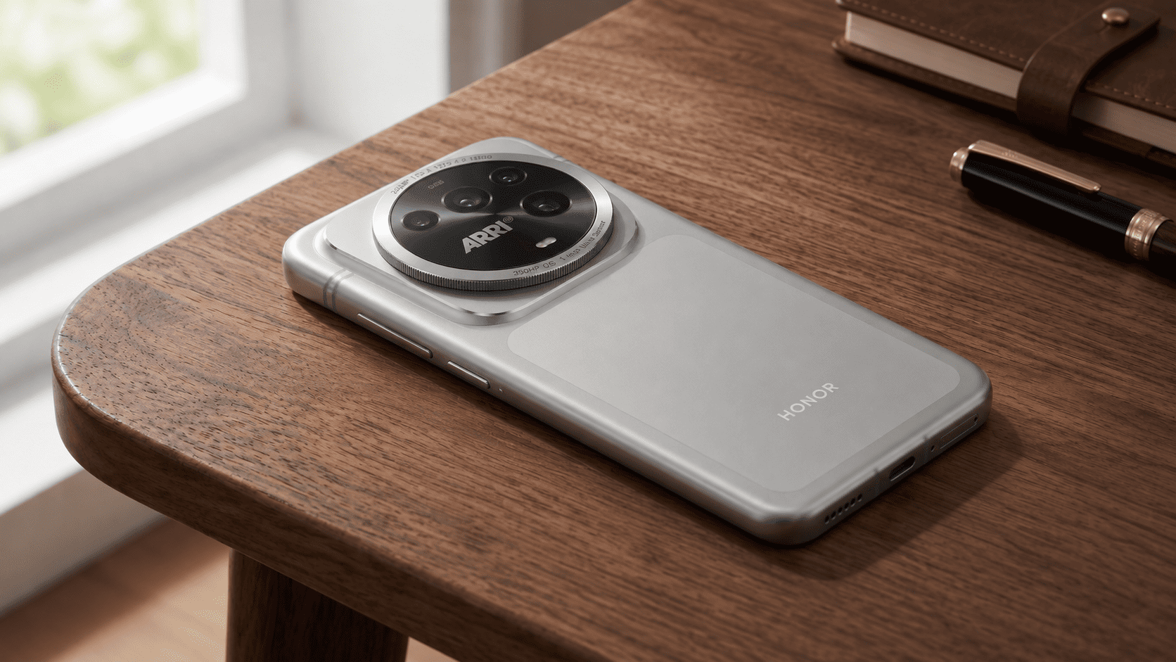 Визуализация Honor Magic 9 серебристый корпус и круглый блок камер