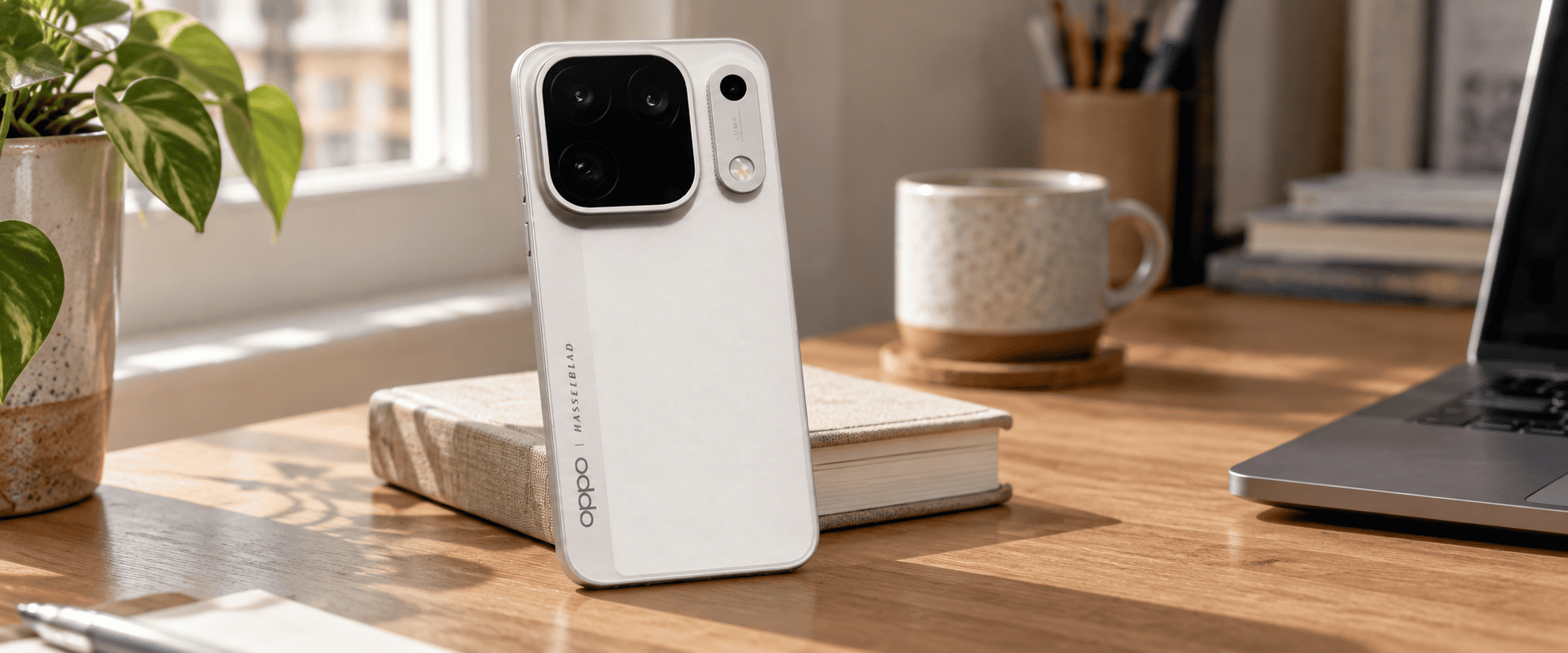 Oppo Find X10 Pro Max в белом корпусе на столе у окна