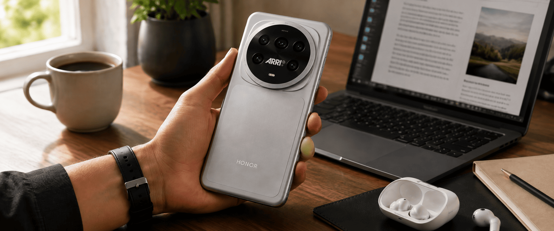 Визуализация Honor Magic 9 круглый модуль камер с маркировкой ARRI