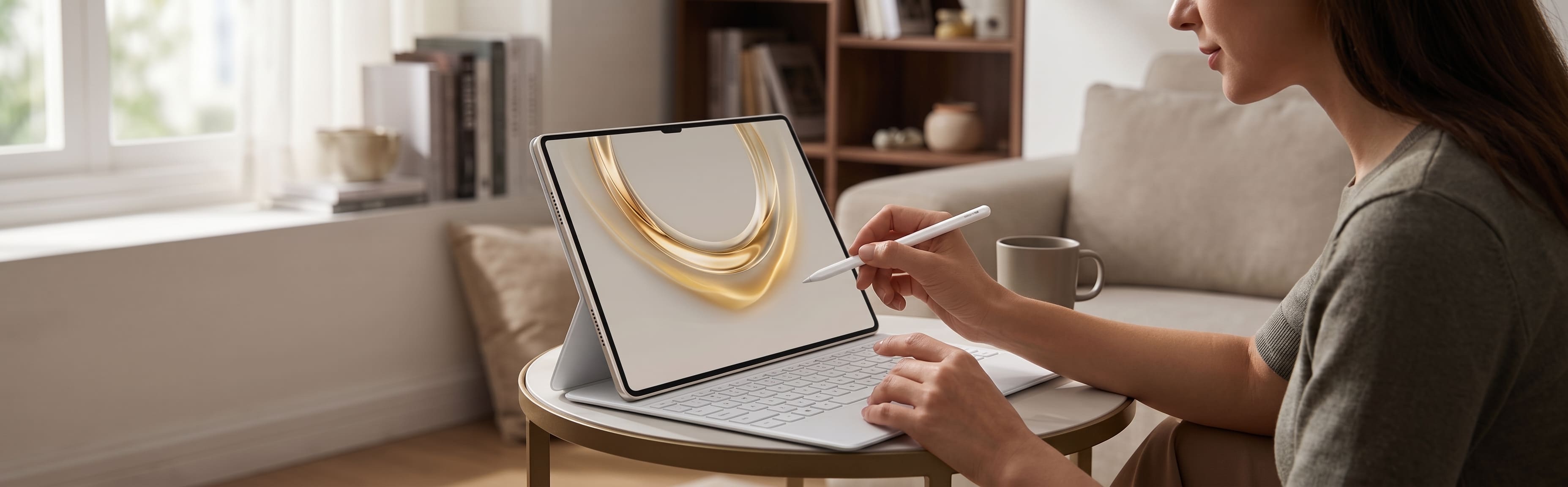 Huawei MatePad Pro 2026 с клавиатурой и стилусом на столе