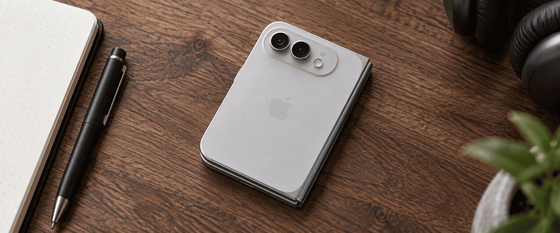 Apple iPhone Duo &mdash; визуализация серебристого корпуса с двумя камерами.
