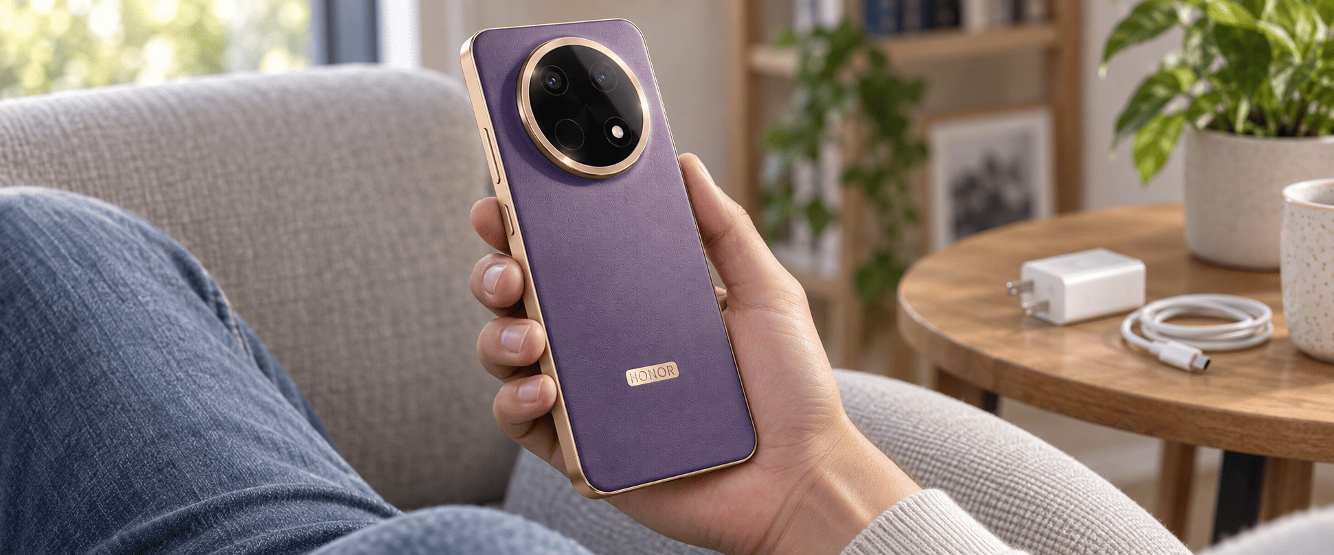 HONOR X9e Pro &mdash; в руке рядом с зарядными аксессуарами