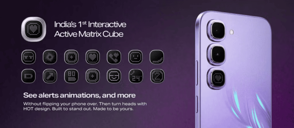 Infinix Hot 70 Pro 5G в фиолетовом цвете с Active Matrix Cube