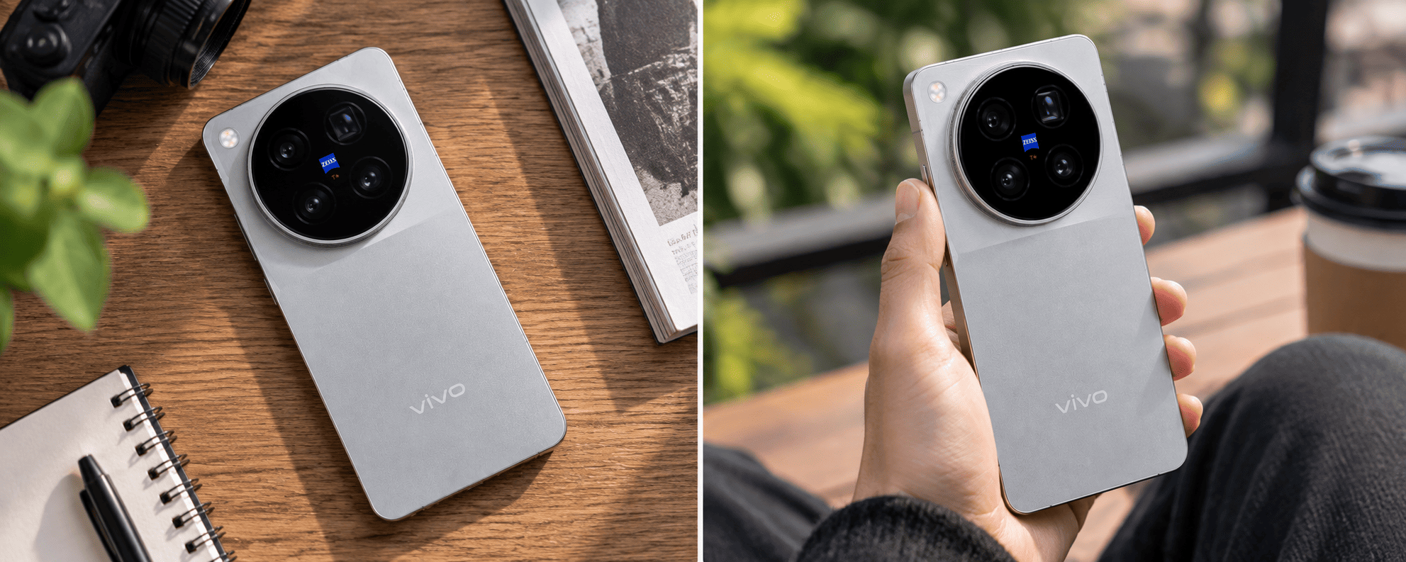 Vivo X500 Pro Max вид сверху на деревянном столе